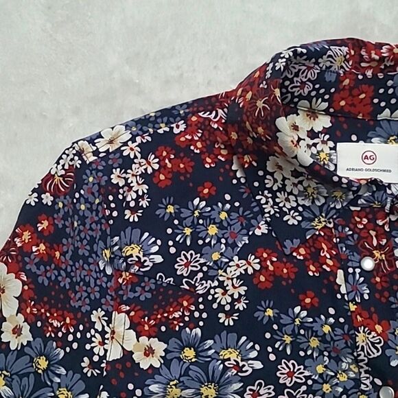 Adriano Goldschmied Women's Size XS Silk Blouse Snap Button Floral Western Boho - Picture 8 of 15